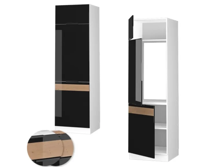 Vicco Kühlumbauschrank Fame-Line Hochschrank für die Küche Schwarz Eiche Hochglanz/Weiß 60 cm