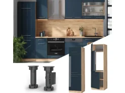 Vicco Kühlumbauschrank Fame-Line Dunkelblau Hochglanz/Goldkraft Eiche 60 cm