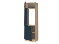 Vicco Kühlumbauschrank Fame-Line Dunkelblau Hochglanz/Goldkraft Eiche 60 cm