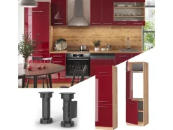 Vicco Kühlumbauschrank Fame-Line Bordeaux Hochglanz/Goldkraft Eiche 60 cm