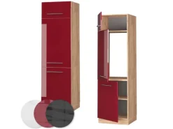 Vicco Kühlumbauschrank Fame-Line Bordeaux Hochglanz/Goldkraft Eiche 60 cm