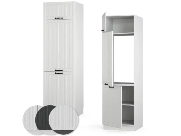 Vicco Kühlumbauschrank Fame-Line Hochschrank für die Küche Weiß Landhaus/Weiß 60 cm