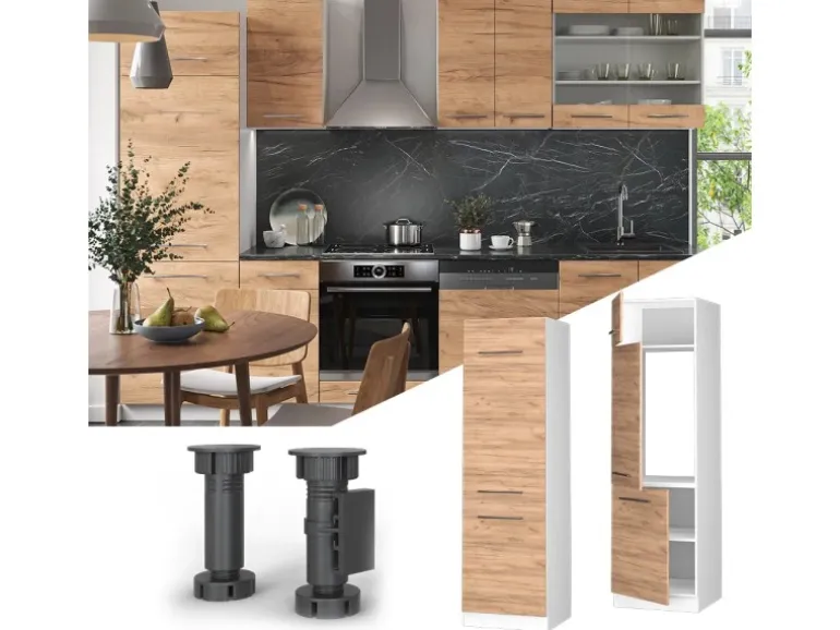 Vicco Kühlumbauschrank Fame-Line Hochschrank für die Küche Goldkraft Eiche/Weiß 60 cm