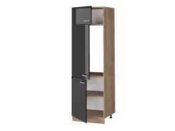 Vicco Kühlumbauschrank R-Line Schwarz Hochglanz/Goldkraft Eiche 60 cm