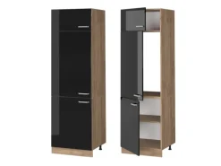 Vicco Kühlumbauschrank R-Line Schwarz Hochglanz/Goldkraft Eiche 60 cm