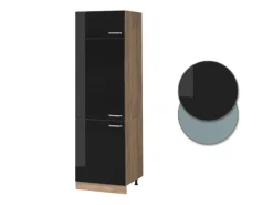 Vicco Kühlumbauschrank R-Line Schwarz Hochglanz/Goldkraft Eiche 60 cm