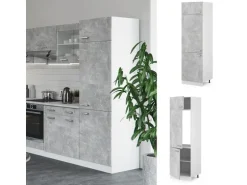 Vicco Kühlumbauschrank R-Line Hochschrank für die Küche Beton/Weiß 60 cm