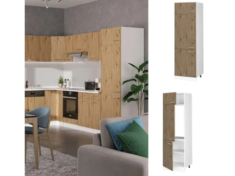 Vicco Kühlumbauschrank R-Line Hochschrank für die Küche Artisan-Eiche/Weiß 60 cm