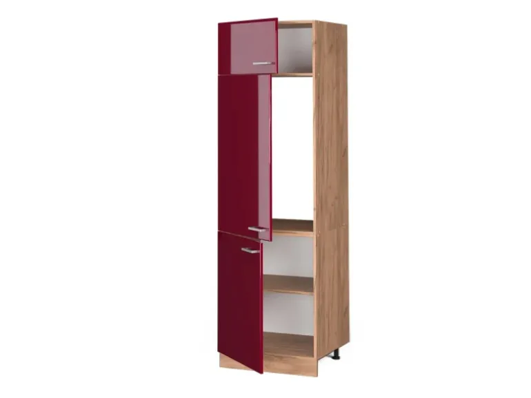 Vicco Kühlumbauschrank R-Line Bordeaux Hochglanz/Goldkraft Eiche 60 cm