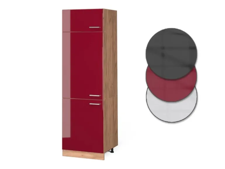Vicco Kühlumbauschrank R-Line Bordeaux Hochglanz/Goldkraft Eiche 60 cm
