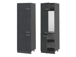 Vicco Kühlumbauschrank R-Line Hochschrank für die Küche Schwarz Beton/Anthrazit 60 cm