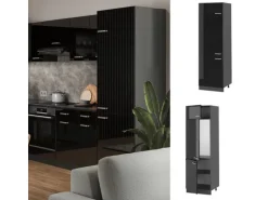 Vicco Kühlumbauschrank R-Line Hochschrank für die Küche Schwarz Hochglanz/Anthrazit 60 cm