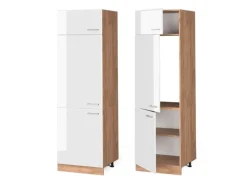 Vicco Kühlumbauschrank R-Line Hochschrank für die Küche Weiß Hochglanz/Goldkraft Eiche 60 cm