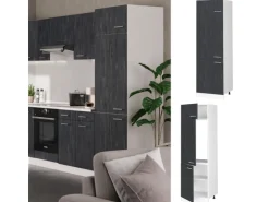 Vicco Kühlumbauschrank R-Line Hochschrank für die Küche Schwarz Beton/Weiß 60 cm