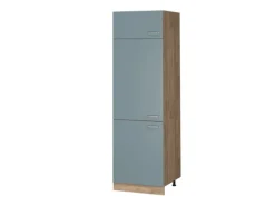 Vicco Kühlumbauschrank R-Line Hochschrank für die Küche Blau-Grau/Goldkraft Eiche 60 cm