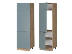 Vicco Kühlumbauschrank R-Line Hochschrank für die Küche Blau-Grau/Goldkraft Eiche 60 cm