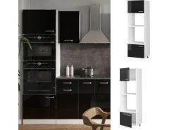 Vicco Mikrowellenschrank R-Line Küchenregal für die Mikrowelle Schwarz Hochglanz/Weiß 60 cm