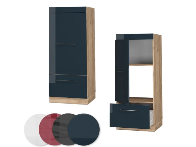 Vicco Mikrowellenschrank Fame-Line Dunkelblau Hochglanz/Goldkraft Eiche 60 cm