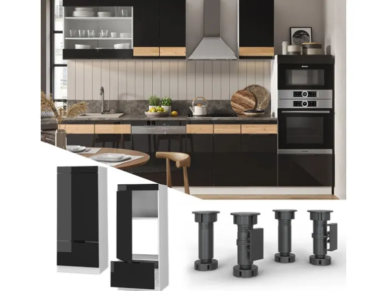 Vicco Mikrowellenschrank Fame-Line Schwarz Eiche Hochglanz 60 cm