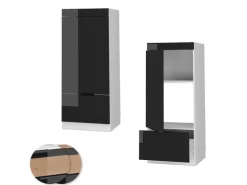 Vicco Mikrowellenschrank Fame-Line Schwarz Eiche Hochglanz 60 cm