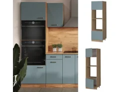 Vicco Mikrowellenschrank R-Line Küchenregal für die Mikrowelle Blau-Grau/Goldkraft Eiche 60 cm