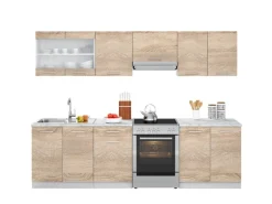 Vicco Raul Küchenzeile Sonoma 270 cm AP Marmor mit LED-LeistenRaul ohne E-Geräte