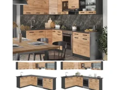 Vicco Rick Eckküche Anthrazit/Goldkraft Eiche 267 x 167 cm AP SchwarzRick ohne E-Geräte