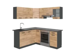 Vicco Rick Eckküche Anthrazit/Goldkraft Eiche 187 x 167 cm AP SchwarzRick ohne E-Geräte