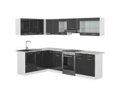 Vicco Rick Eckküche Weiß/Anthrazit Hochglanz 267 x 167 cm AP MarmorRick ohne E-Geräte