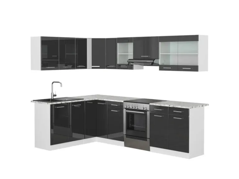 Vicco Rick Eckküche Weiß/Anthrazit Hochglanz 267 x 167 cm AP MarmorRick ohne E-Geräte