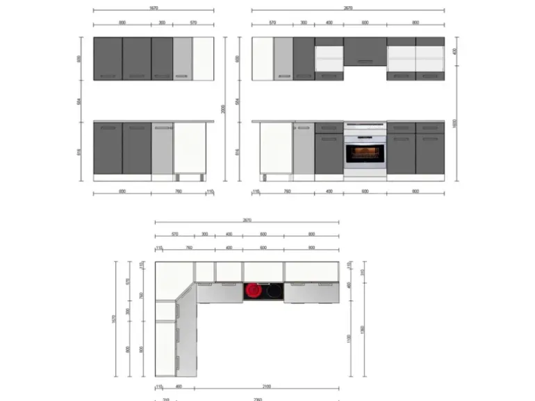 Vicco Rick Eckküche Weiß/Anthrazit Hochglanz 267 x 167 cm AP MarmorRick ohne E-Geräte
