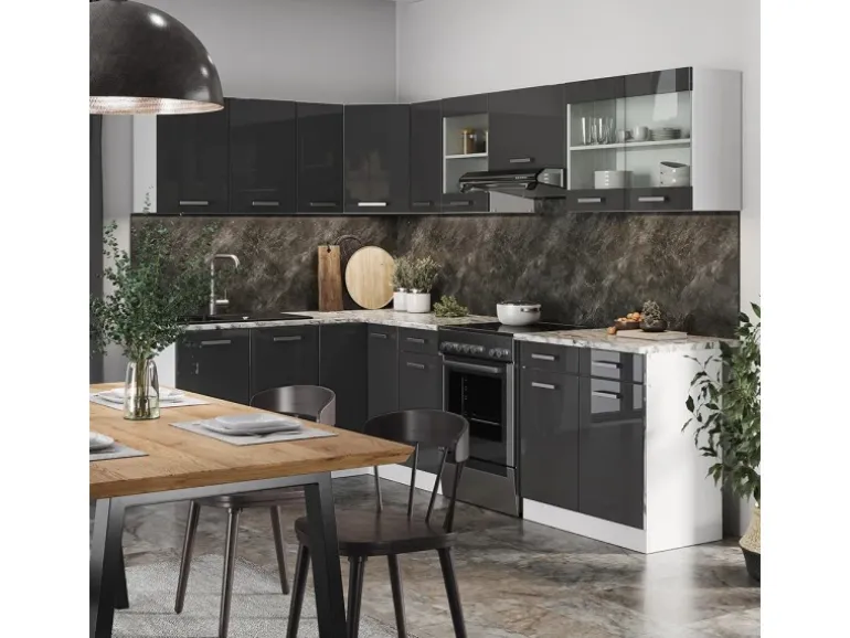 Vicco Rick Eckküche Weiß/Anthrazit Hochglanz 267 x 167 cm AP MarmorRick ohne E-Geräte