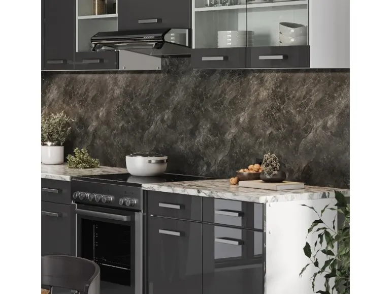 Vicco Rick Eckküche Weiß/Anthrazit Hochglanz 267 x 167 cm AP MarmorRick ohne E-Geräte