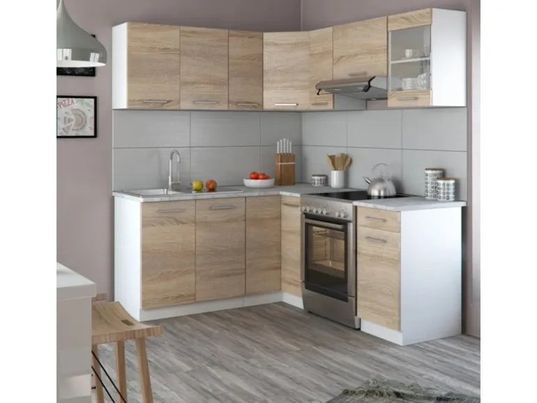 Vicco Rick Eckküche Weiß/Sonoma 187 x 167 cm AP MarmorRick ohne E-Geräte