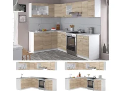 Vicco Rick Eckküche Weiß/Sonoma 247 x 167 cm AP Marmor mit LED-LeistenRick ohne E-Geräte