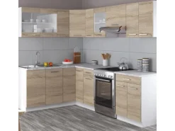 Vicco Rick Eckküche Weiß/Sonoma 247 x 167 cm AP Marmor mit LED-LeistenRick ohne E-Geräte