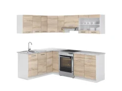 Vicco Rick Eckküche Weiß/Sonoma 227 x 167 cm AP MarmorRick ohne E-Geräte