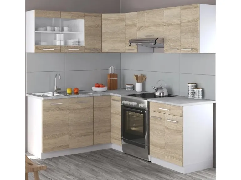 Vicco Rick Eckküche Weiß/Sonoma 207 x 167 cm AP MarmorRick ohne E-Geräte