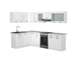 Vicco Rick Eckküche Weiß/Weiß Hochglanz 267 x 167 cm AP MarmorRick ohne E-Geräte