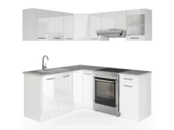 Vicco Rick Eckküche Weiß/Weiß Hochglanz 187 x 167 cm AP MarmorRick ohne E-Geräte