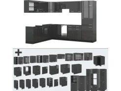 Vicco R-Line Eckküche Anthrazit Hochglanz/Anthrazit 227 x 287 cm ohne Arbeitsplatte ohne E-Geräte