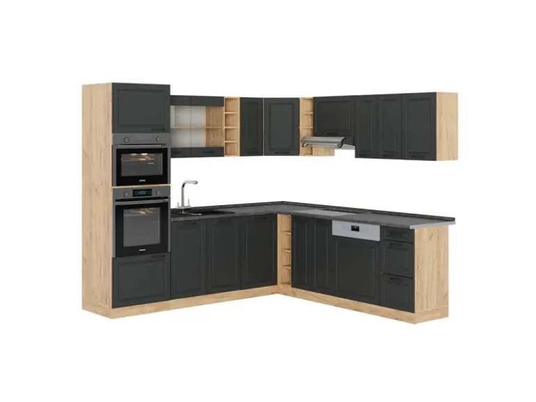 Vicco R-Line Eckküche Anthrazit Landhaus/Goldkraft Eiche 237 x 247 cm AP Anthrazit ohne E-Geräte