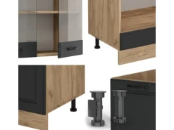 Vicco R-Line Eckküche Anthrazit Landhaus/Goldkraft Eiche 227 x 287 cm AP Marmor ohne E-Geräte