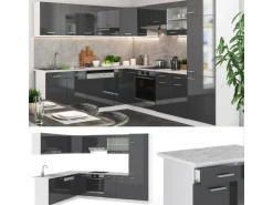 Vicco R-Line Eckküche Anthrazit Hochglanz/Weiß 227 x 287 cm AP Marmor ohne E-Geräte