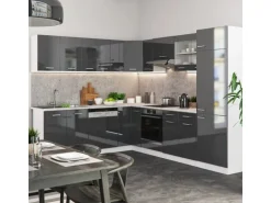 Vicco R-Line Eckküche Anthrazit Hochglanz/Weiß 227 x 287 cm AP Marmor ohne E-Geräte