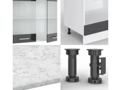 Vicco R-Line Eckküche Anthrazit Hochglanz/Weiß 227 x 287 cm AP Marmor ohne E-Geräte