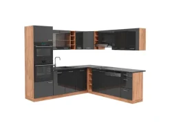 Vicco R-Line Eckküche Anthrazit Hochglanz/Goldkraft Eiche 237 x 247 cm AP Anthrazit ohne E-Geräte