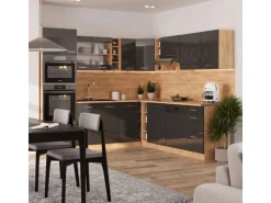 Vicco R-Line Eckküche Anthrazit Hochglanz/Goldkraft Eiche 237 x 247 cm AP Anthrazit ohne E-Geräte