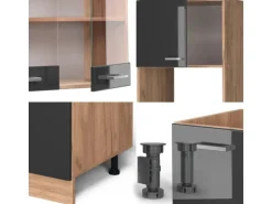 Vicco R-Line Eckküche Anthrazit Hochglanz/Goldkraft Eiche 237 x 247 cm AP Anthrazit ohne E-Geräte