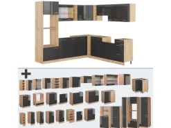 Vicco R-Line Eckküche Anthrazit Hochglanz/Goldkraft Eiche 237 x 247 cm AP Anthrazit ohne E-Geräte